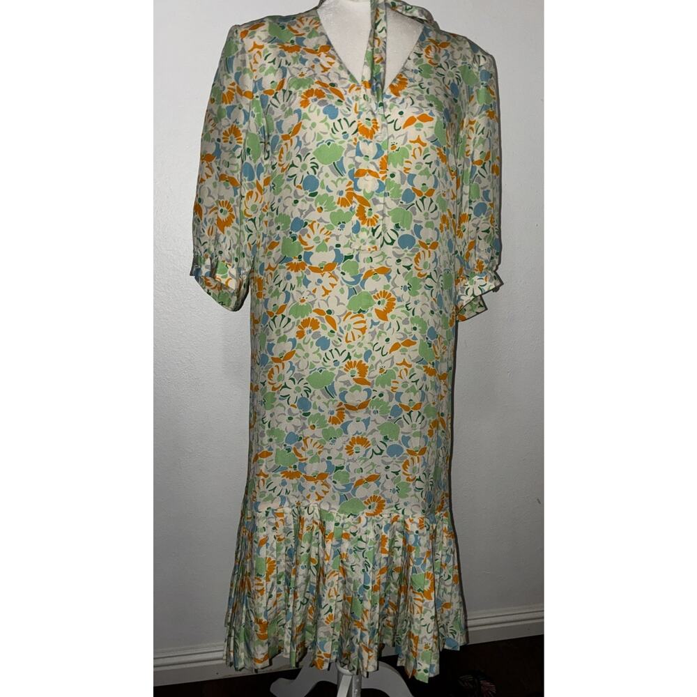 Guy Laroche Diffusion Paris Made in Dress Vintage Floral Dress 8 Pleated Bottom